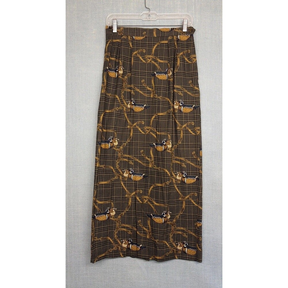 Rare Vintage Alexander Campbell Brown Plaid W/ Mallard Ducks Pencil Skirt Sz 6
